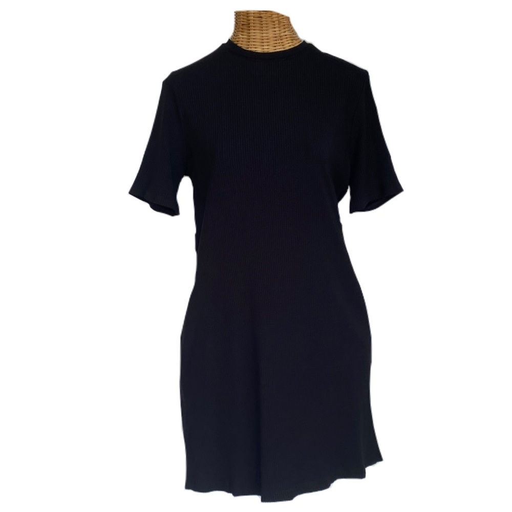 REFORMATION Black Ribbed T Shirt Mini Dress with Pockets